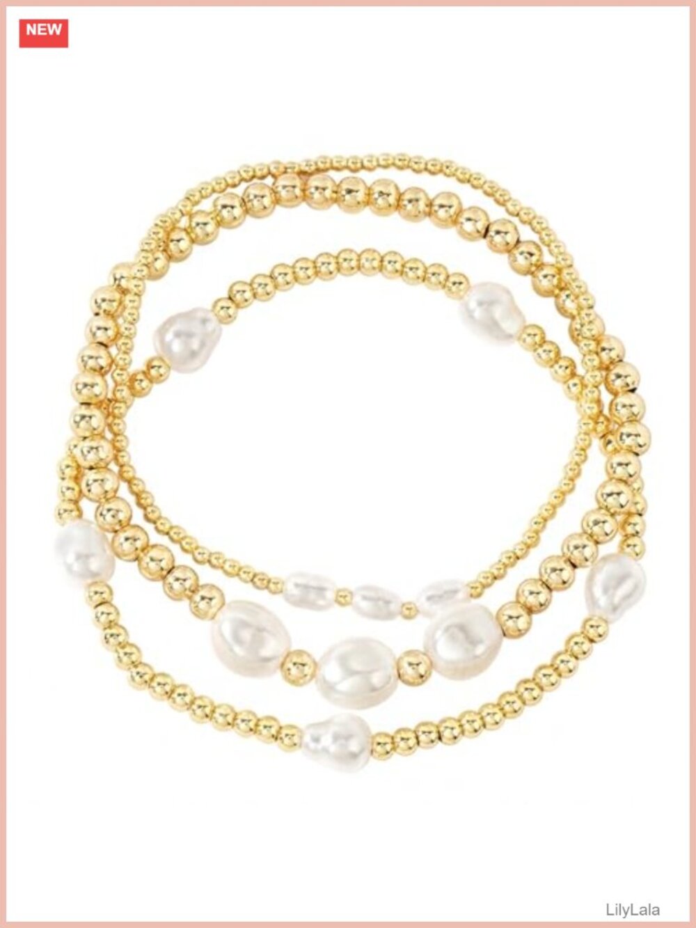 Gold Plated Beaded Bracelet Stack for Women Non Tarnish Stretch Layered Set